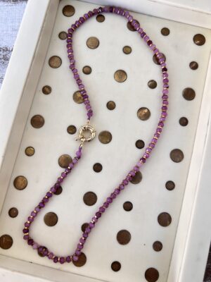 Colar pedras naturais roxo purple e disquinhos em hematitas