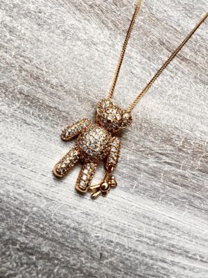 Colar urso cravejado zircônias com mini ursinho