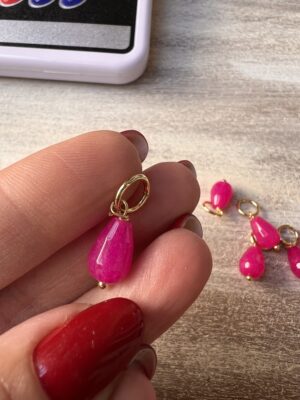 Pingente gota pedra natural rosa pink