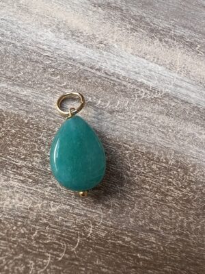Pingente gota achatada pedra natural azul turquesa